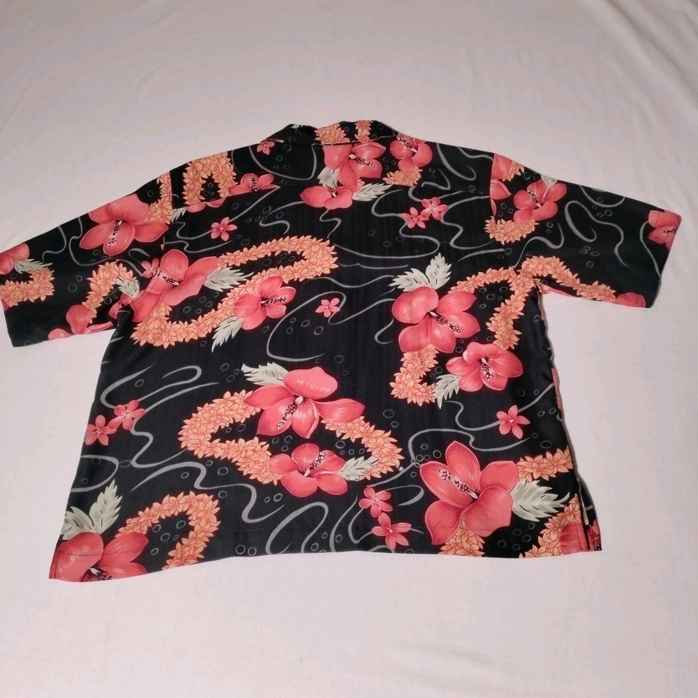 Tommy Bahama Womens Shirt Top Size Small Black Orange Hawaiian Floral 100% Silk - Picture 10 of 16